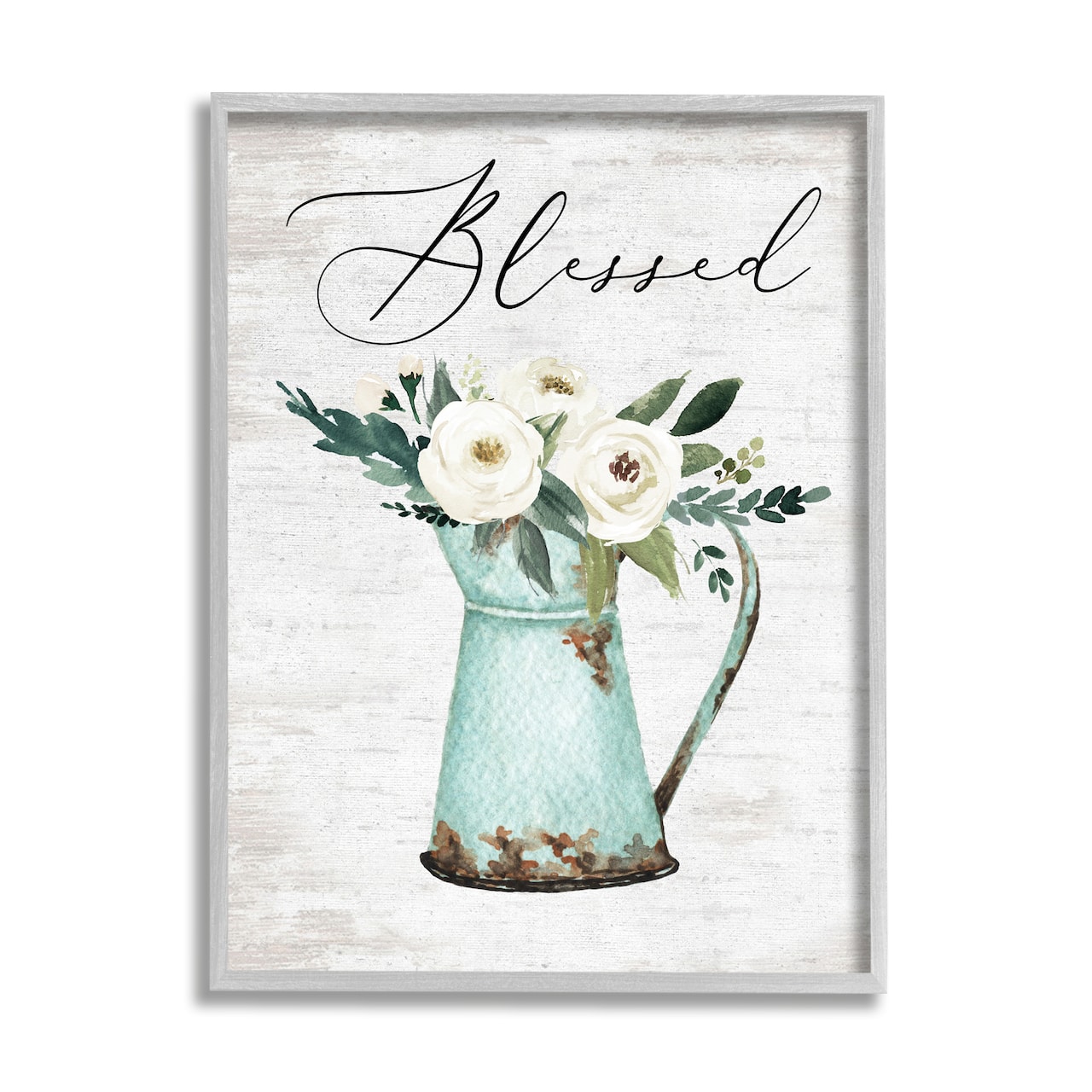 Stupell Industries Blessed Phrase Vintage Farm Can White Flower Bouquet Framed Wall Art